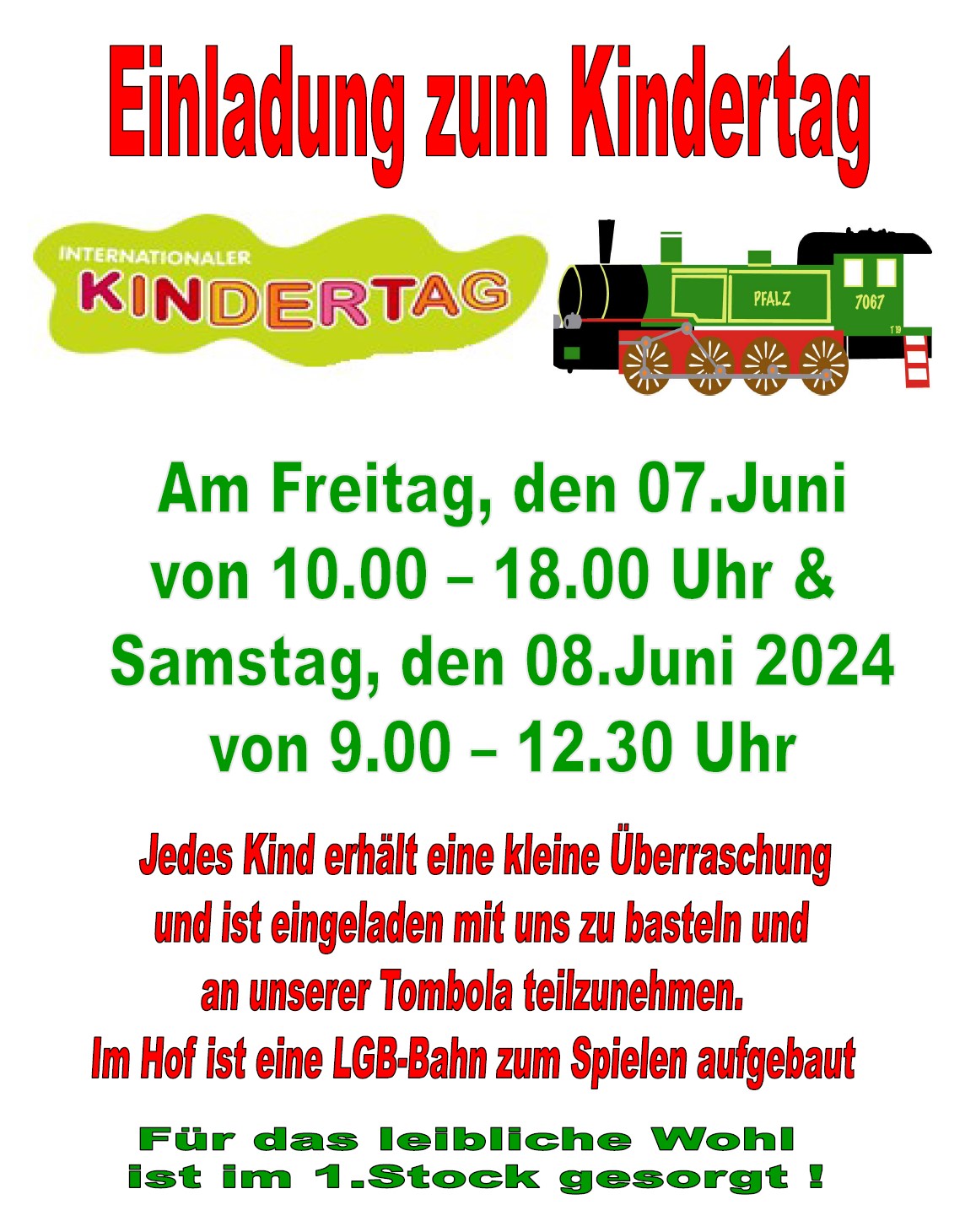 Theis-Modellbahn Mainz lädt ein zum internationalen Kindertag am 7. und 8. Juni 2024 mit Tombola, Basteln und Überraschung.